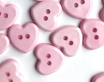 10, pink heart buttons, pink buttons, heart shaped buttons, baby buttons, valentines buttons, buttons uk, resin buttons, 14mm buttons