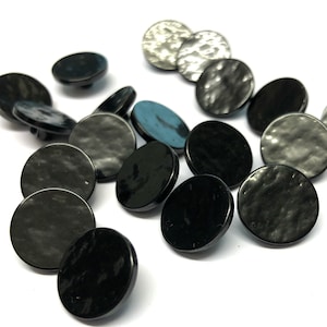 10, 14mm (22L) black buttons, shiny black buttons,  black shank buttons, hammered effect surface