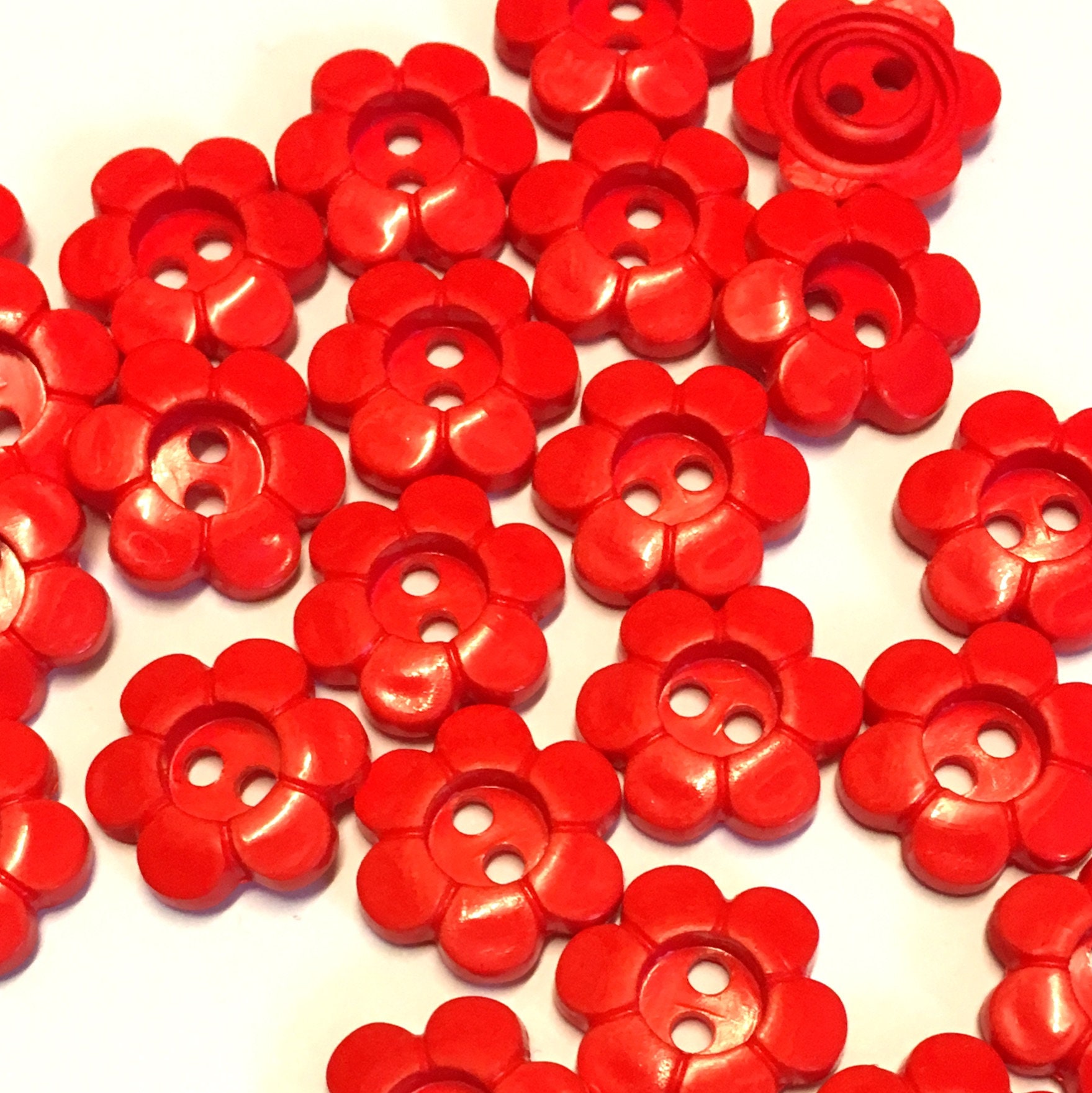 10, Red Heart Buttons, Heart Shaped Buttons, Small Buttons, Opalescent  Buttons, 11mm Dolls Buttons, Baby Buttons, Valentines Buttons 