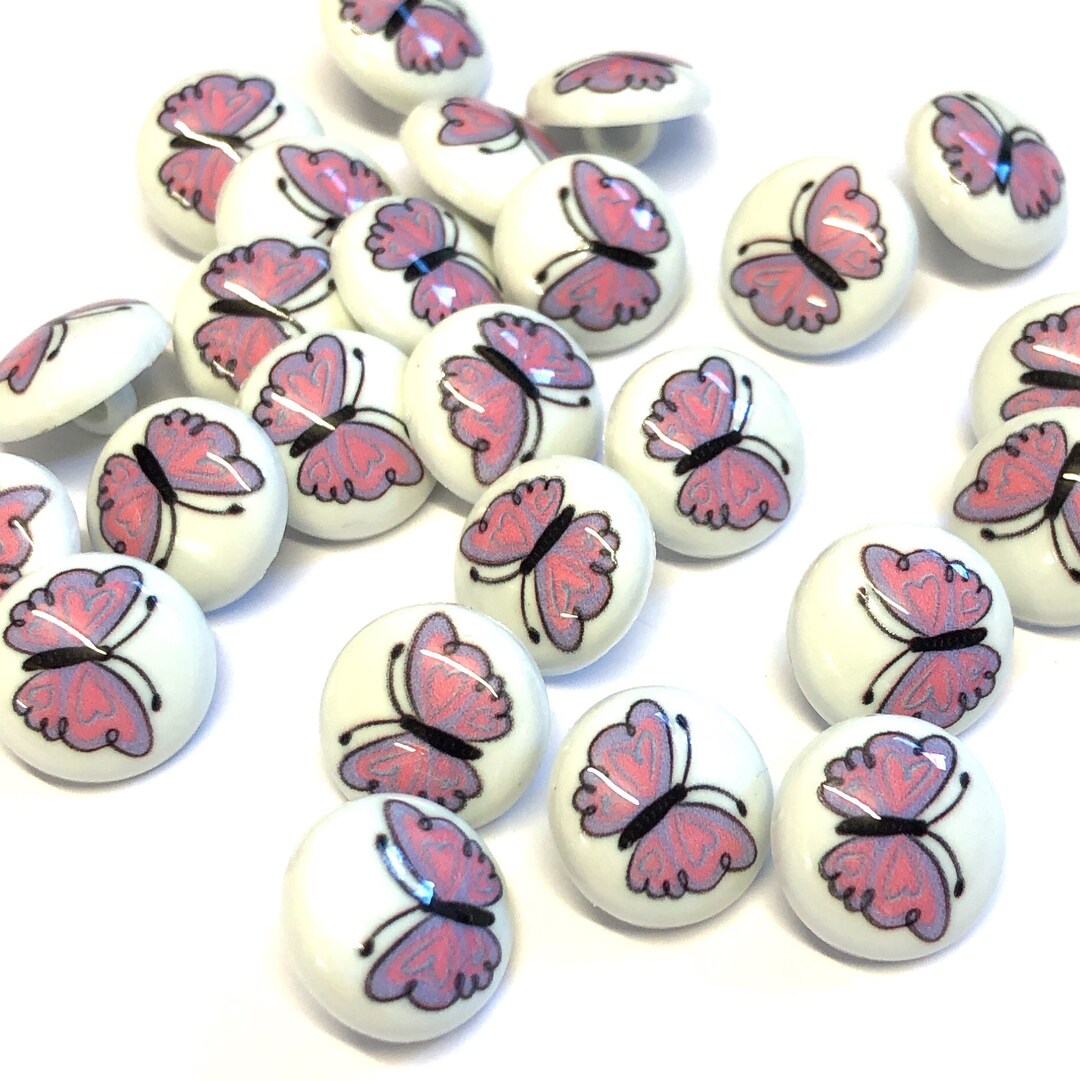 10, 15mm (24L) Butterfly Shank Buttons, White Buttons With Cute ...