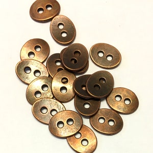 10 Antique Copper Oval Metal Buttons: 13mm Vintage Style