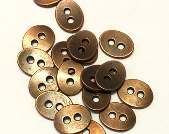 10 Antique Copper Oval Metal Buttons: 13mm Vintage Style