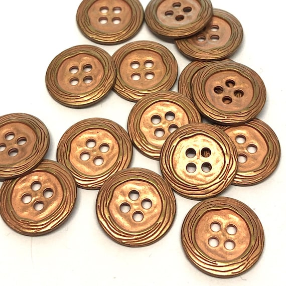 2, 32mm Large Round Metal Buttons With Two Holes, Bronze Metal