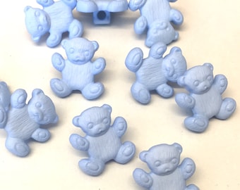 10 blue teddy buttons, blue teddy bear buttons, blue novelty buttons, blue childrens buttons, blue 15mm buttons, baby buttons, childrens