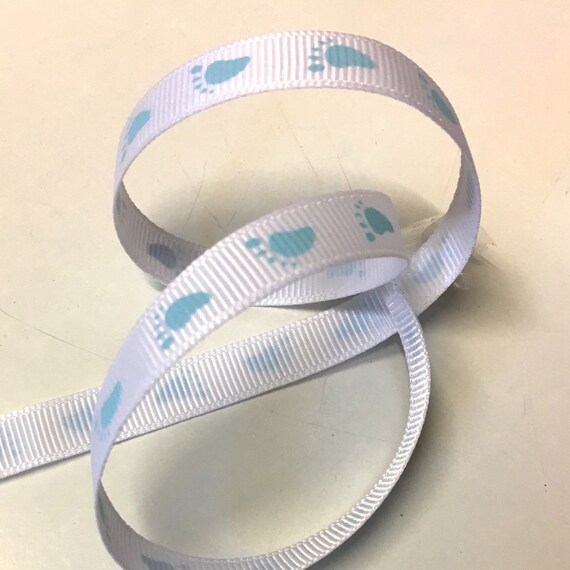 Pink or Blue 10mm wide Ribbon Pink or Blue Baby Feet