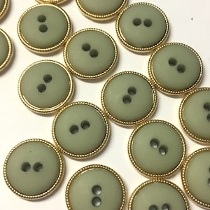 10, resin buttons, light green buttons, gold border buttons, craft buttons, sewing buttons, green buttons, 15mm round buttons, uk seller
