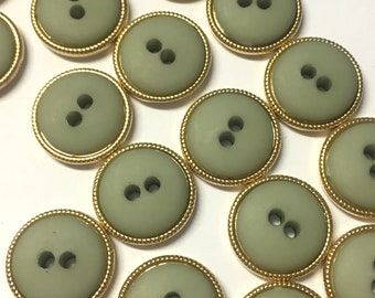 10, resin buttons, light green buttons, gold border buttons, craft buttons, sewing buttons, green buttons, 15mm round buttons, uk seller