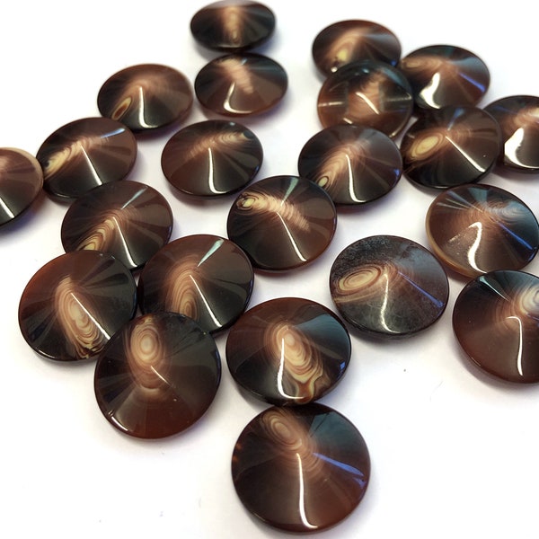 10, 15mm (24L) brown marble buttons, flying saucer buttons, brown buttons, brown disc buttons, sweater button
