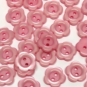 10, 14mm (22L) pink flower shaped resin buttons, pink flower buttons, pink opalescent buttons, pink craft buttons, craft supplies