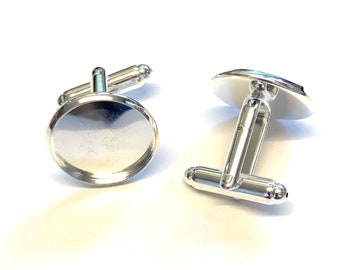 2, 16mm cabochon tray silver plated cufflink blanks, silver cufflinks, fathers day gifts, cufflink blanks, silver findings, jewellery making