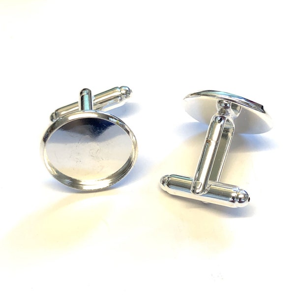 2, 16mm cabochon tray silver plated cufflink blanks, silver cufflinks, fathers day gifts, cufflink blanks, silver findings, jewellery making