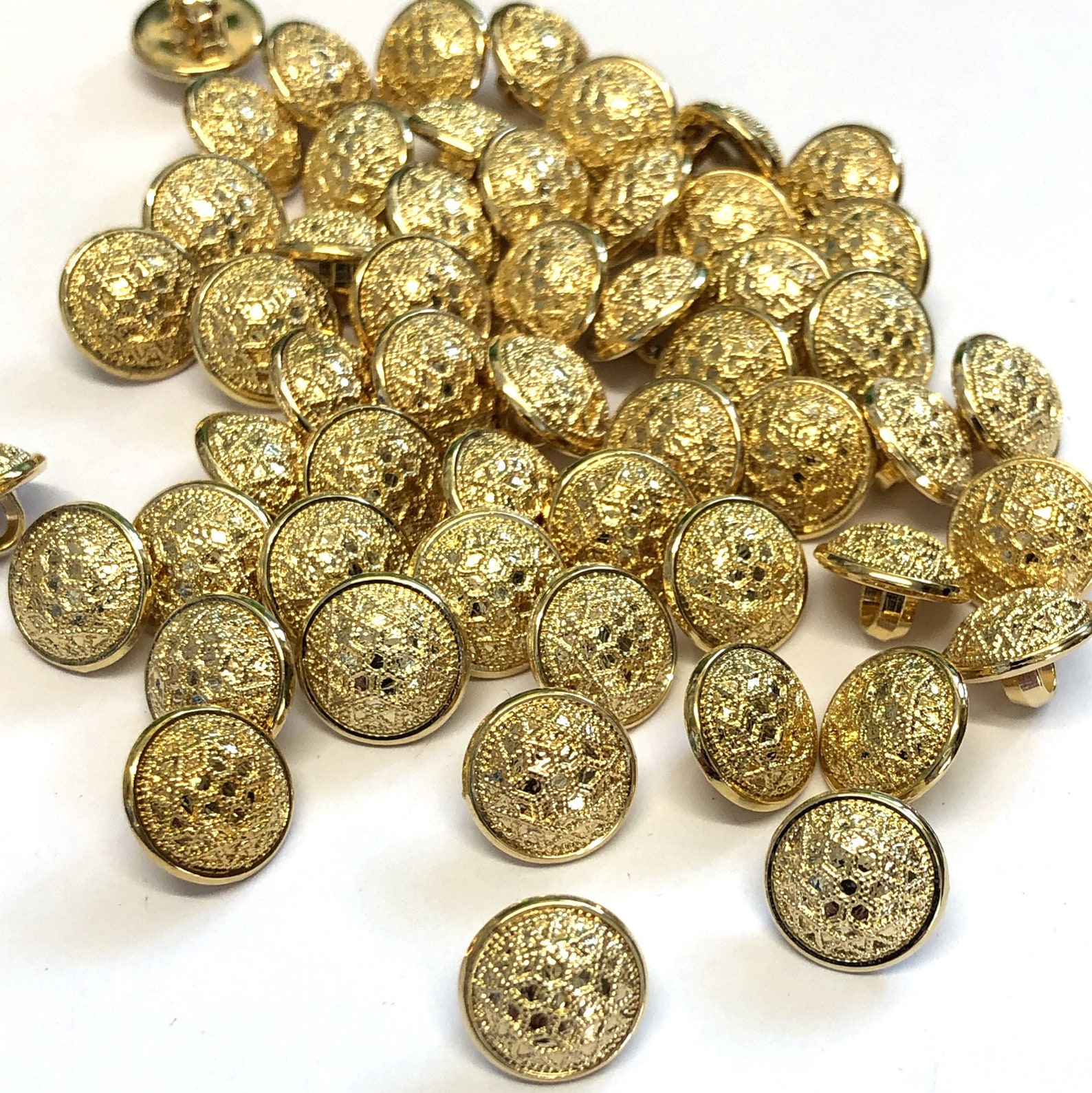10 Small 11mm 18L Gold Patterned Buttons With Shank Gold Etsy