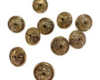 10 small patterned silver metallic buttons with a rear loop - size 11.6mm diameter (18 ligne)
