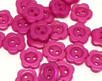 10, 14mm (22L) hot pink flower shaped resin buttons, pink flower buttons, pink opalescent buttons, pink craft buttons, craft supplies