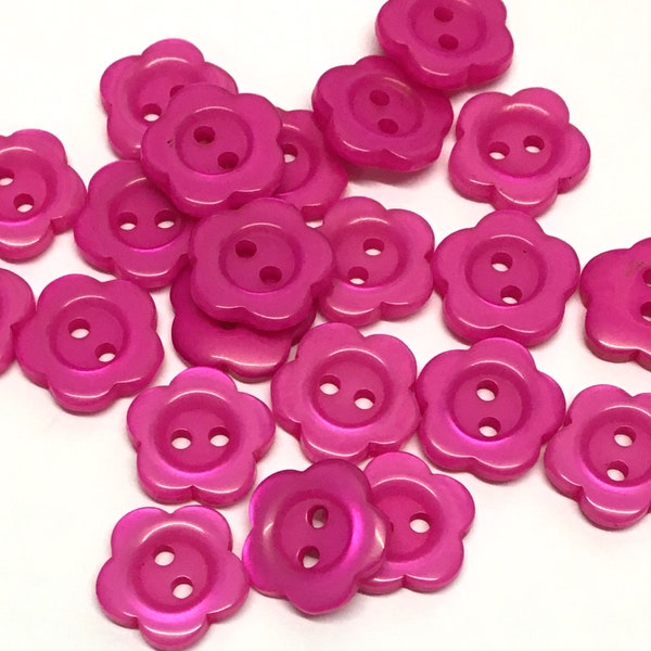 10, 14mm (22L) hot pink flower shaped resin buttons, pink flower buttons, pink opalescent buttons, pink craft buttons, craft supplies