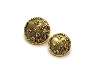 6, 18mm (28L) or 15mm (24L) beautiful etched flower buttons, gold domed buttons, gold shank buttons, floral buttons, unusual buttons,