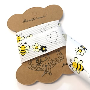 5M, 25mm grosgrain bee ribbon, flower ribbon, ribbon for bows, grosgrain ribbon, cardmaking ribbon, printed ribbon