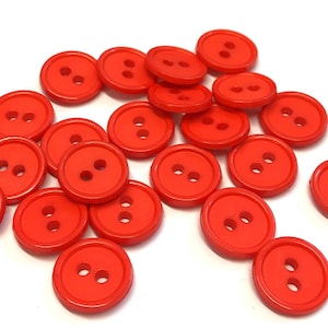 10 Bright Red Resin Buttons: 14mm Round Craft Buttons