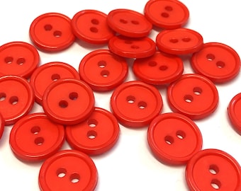 10 Bright Red Resin Buttons: 14mm Round Craft Buttons