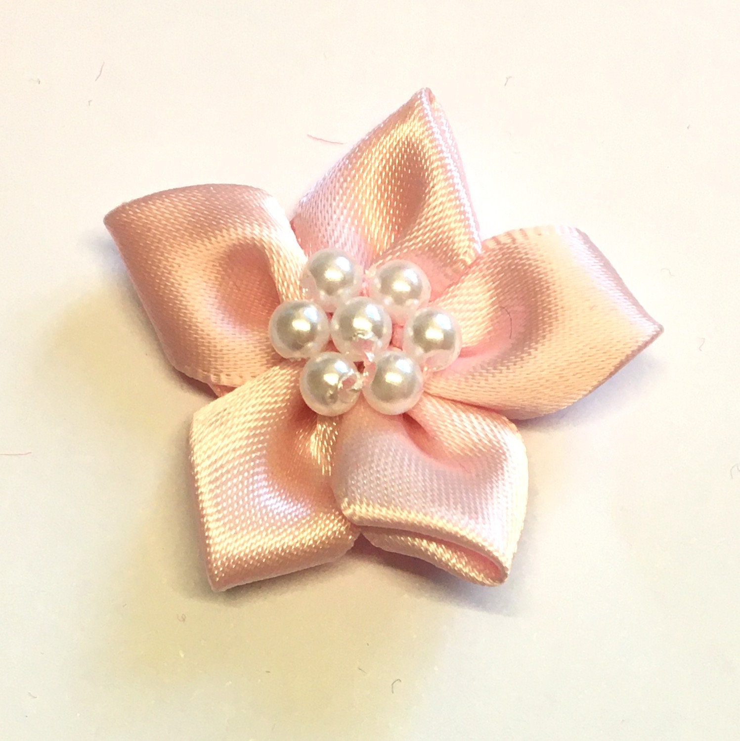 10 satin ribbon flowers pearl ribbon flowers pink ribbon | Etsy