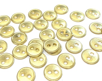 10, 10mm (16L) gold colour metal buttons, flat metal buttons, small gold shirt buttons