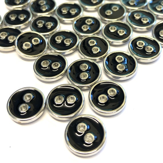 Black & Silver Diamante Flower Buttons: 11mm - each Black & Silver Diamante Flower Buttons: 11mm - each