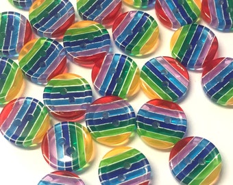 10 x Bright striped buttons, stripy buttons, multicolour buttons, 12mm round buttons, resin button, stripe, pride, craft buttons