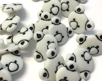 10pcs White Teddy Bear Face Buttons: Novelty Baby Buttons (14mm)