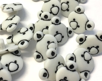 10 white teddy face buttons, white pig face buttons, white novelty buttons, white childrens buttons, white 14mm buttons, baby buttons