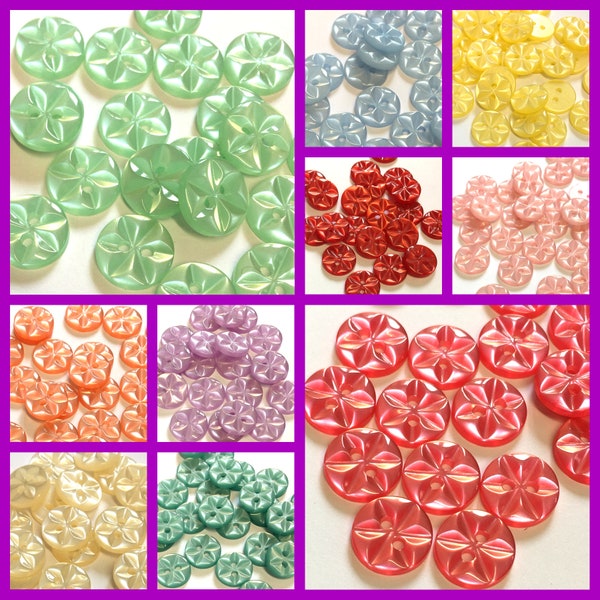 10 x 14mm (22L) star flower buttons, round buttons with an etched star, small shirt buttons