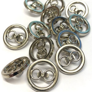 6, 18mm (28L) silberfarbene Metallknöpfe, offene Knöpfe, metallisch silberne Knöpfe, Blazerknöpfe, Bastelknöpfe, offene Silberknöpfe
