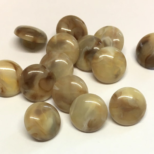 10 botones de vástago abovedado con efecto mármol beige y marrón (14 mm)
