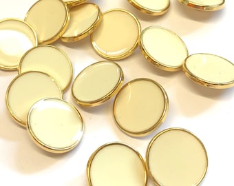 6, gold metal buttons with creamy coloured enamel, gold cabochon buttons, cream buttons, fancy buttons, choice of size