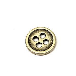 Aged Silver Metal Buttons: 11mm Four-Hole, Set of 10