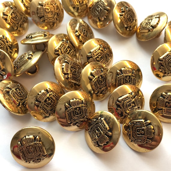 10 x bottoni metallici, bottoni in plastica dorata, bottoni rotondi, bottoni  dorati, stemma, bottoni militari, stile vintage, bottoni da 15 mm -   Italia