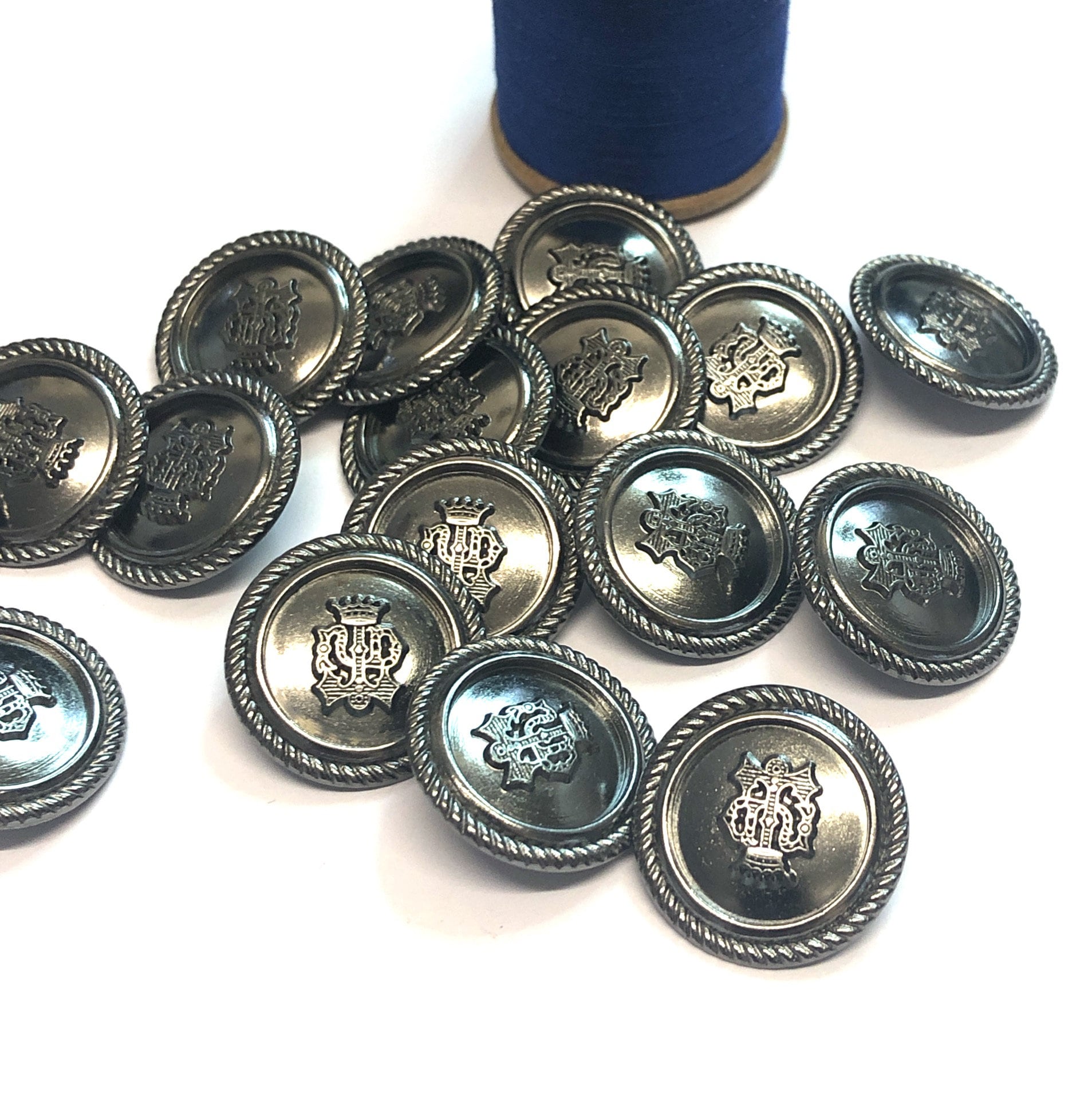 2 23mm 36L Pewter Colour Metal Rare Buttons Crest Buttons