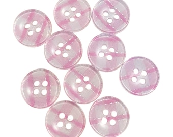 10, 12.6mm (20-L) pink gingham check buttons, plaid buttons, 4 holes