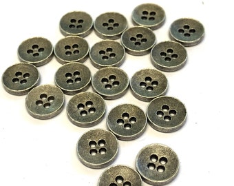 10, 10mm (16L) aged silver metal buttons, etched metal buttons, small aged silver shirt buttons