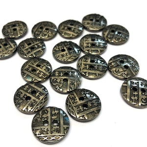 10, 15mm (24L) silver buttons, metallic buttons, aged silver buttons, plastic buttons, decorative buttons, craft buttons, cardmaking buttons