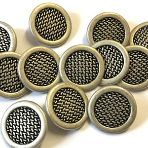 6 x 18mm aged silver metal shank buttons, lattice effect surface, aged silver buttons, basketweave blazer buttons, metal buttons