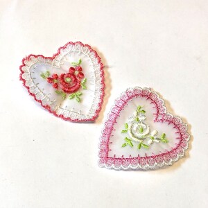 1pc Lace Heart Applique: Embroidered Rose Motif, Sew-On Embellishment (5cm)
