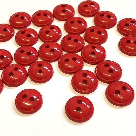 20, 11mm Domed Red Buttons, Small Dolly Buttons, Red Buttons