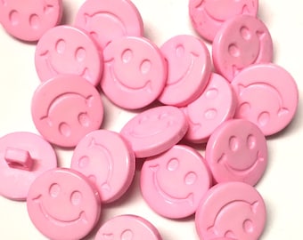 10 pink smiling face buttons, pink novelty buttons, pink baby buttons, happy face buttons, pink resin buttons, sewing supplies, buttons uk