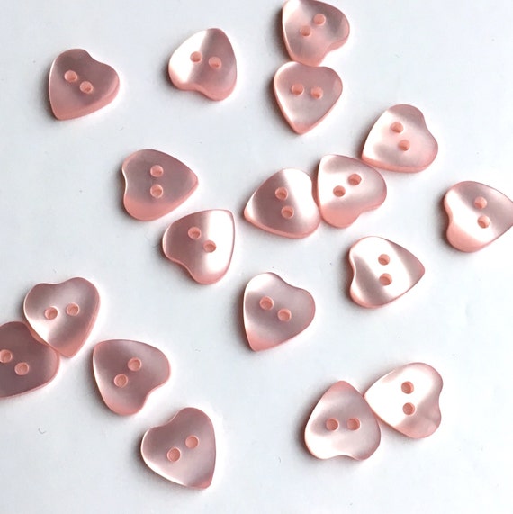 10, Pink Heart Buttons, Heart Shaped Buttons, 11mm Buttons, Opalescent  Buttons, Dolls Buttons, Baby Buttons, Valentine Buttons, Pink Buttons 