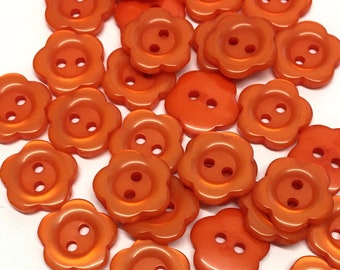 10pcs Orange Flower Resin Buttons: 14mm Craft Supplies
