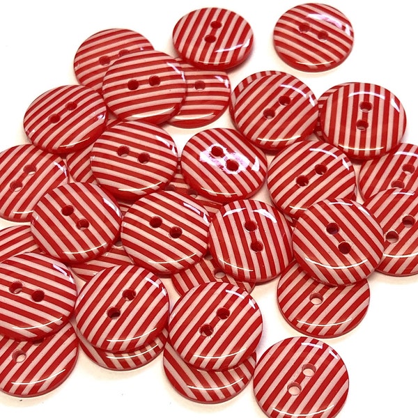 10, red stripe buttons, red stripy buttons, 15mm red buttons, red buttons, resin buttons, buttons uk, craft buttons