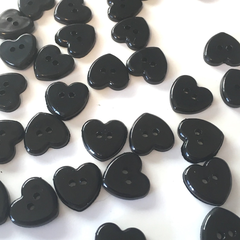 10, black heart buttons, black buttons, heart shaped buttons, baby buttons, valentines buttons, buttons uk, resin buttons, 14mm buttons image 4