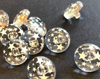 10pcs Clear Star Shank Buttons: 15mm Novelty Buttons