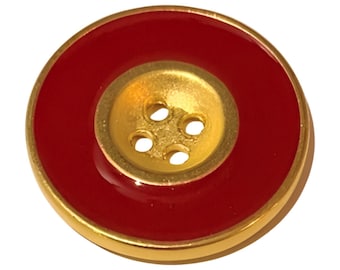 5pcs large 27mm gold metal with red enamel border buttons