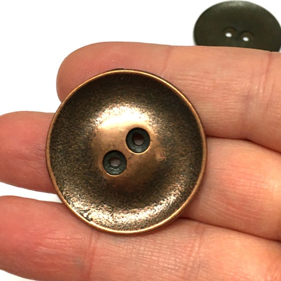 2 32mm Large Round Metal Buttons With Two Holes Bronze Metal